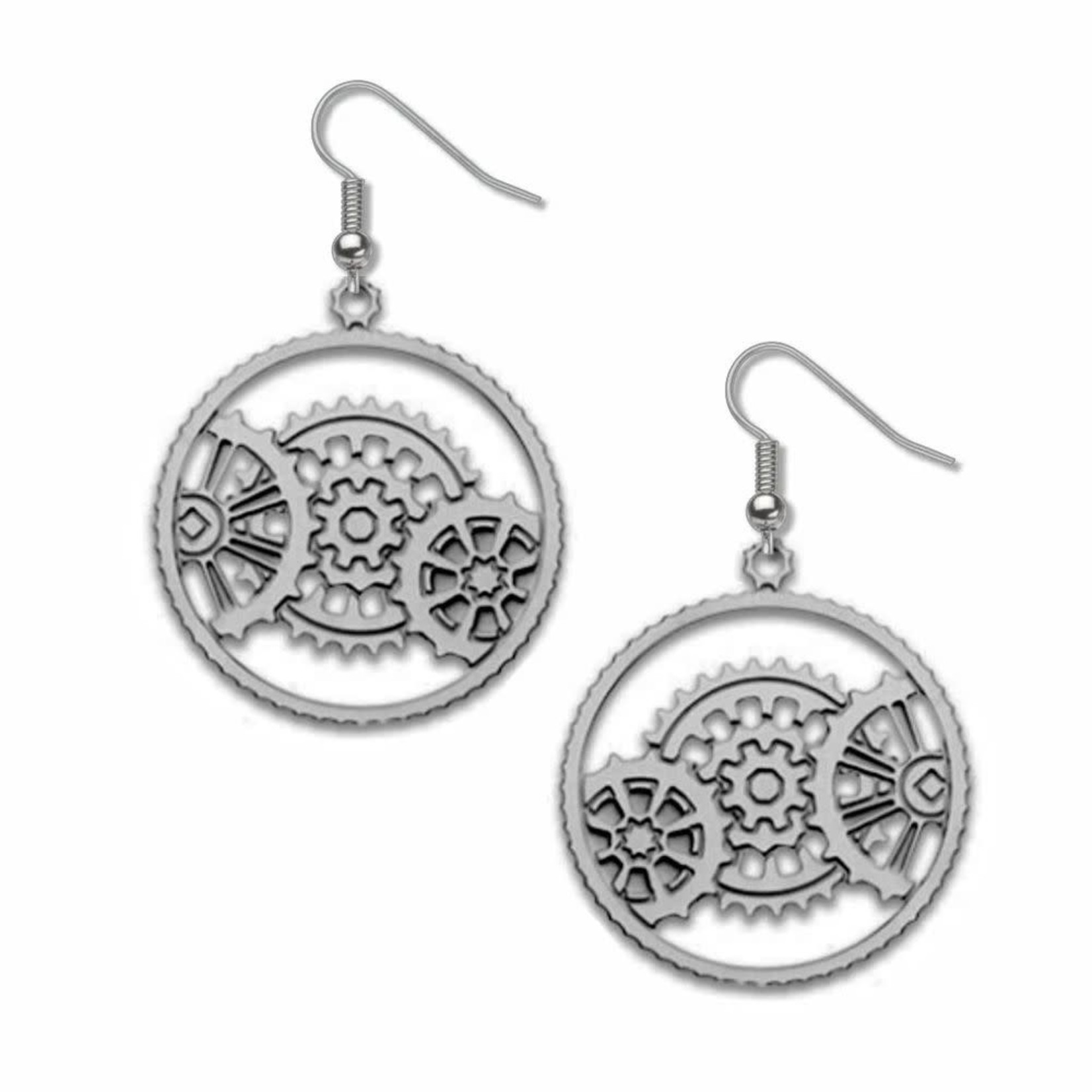 Science and Technology Earrings Meshing Gear, Silver