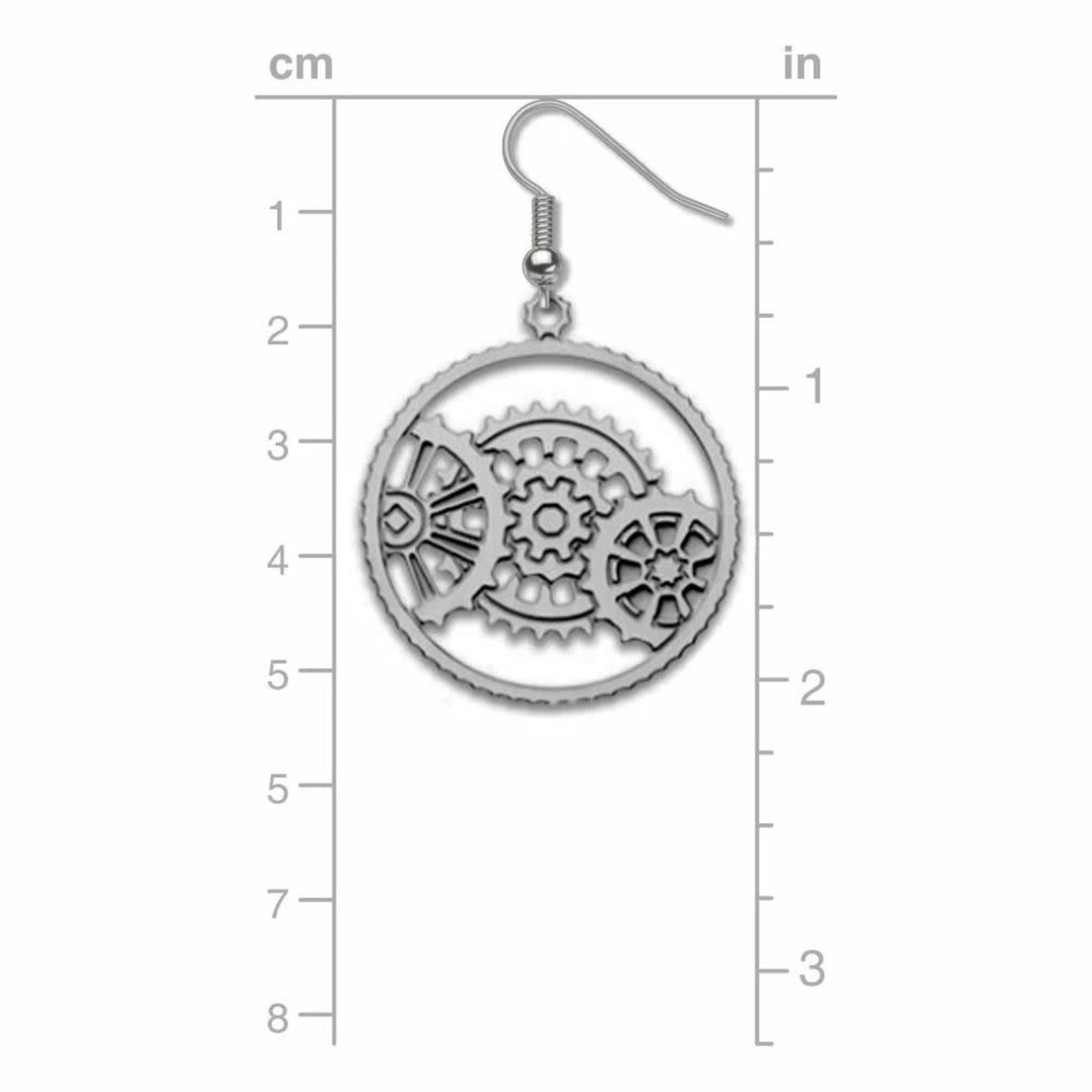 Science and Technology Earrings Meshing Gear, Silver