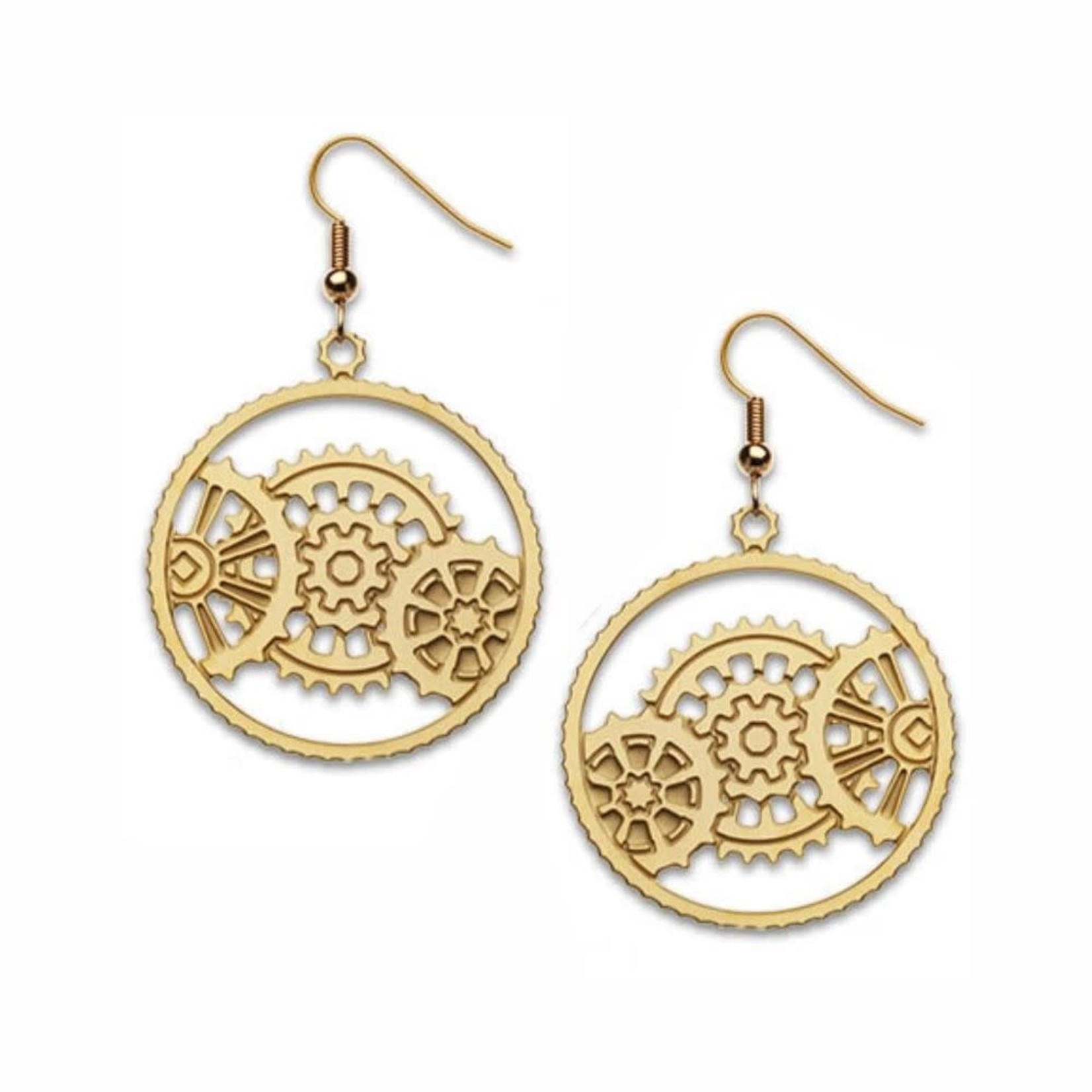 Science and Technology Earrings Meshing Gear, Gold