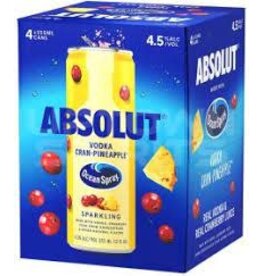 ABSOLUT CRAN PINEAPPLE VODKA SPARKLING 4PK CANS