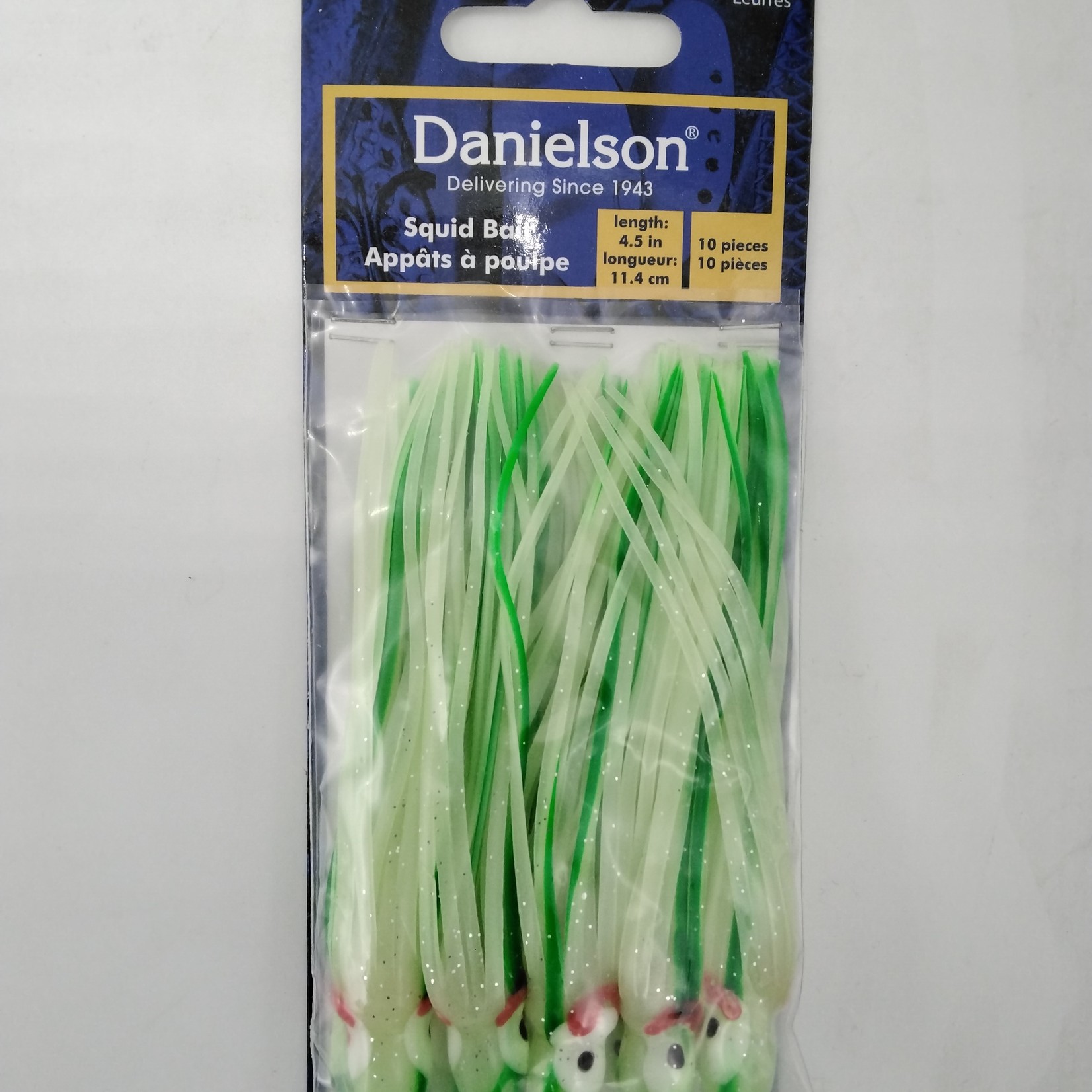 Danielson Danielson SQD4510118 Squid Bait 4.5'' Glow/Green St 10pk