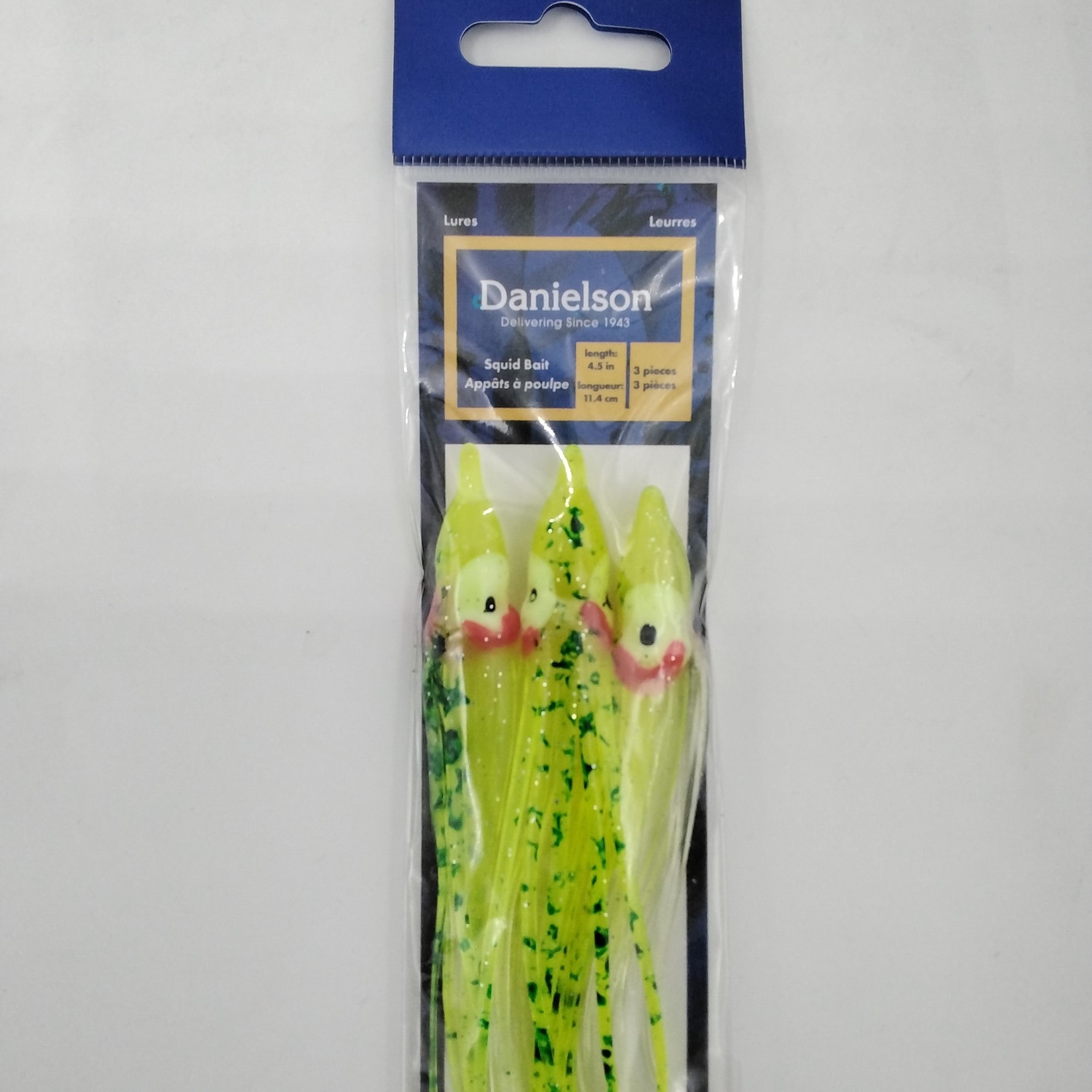 Danielson Danielson SQD453129 Squid Bait 4.5'' UV Chartreuse/Green Spl 3pk
