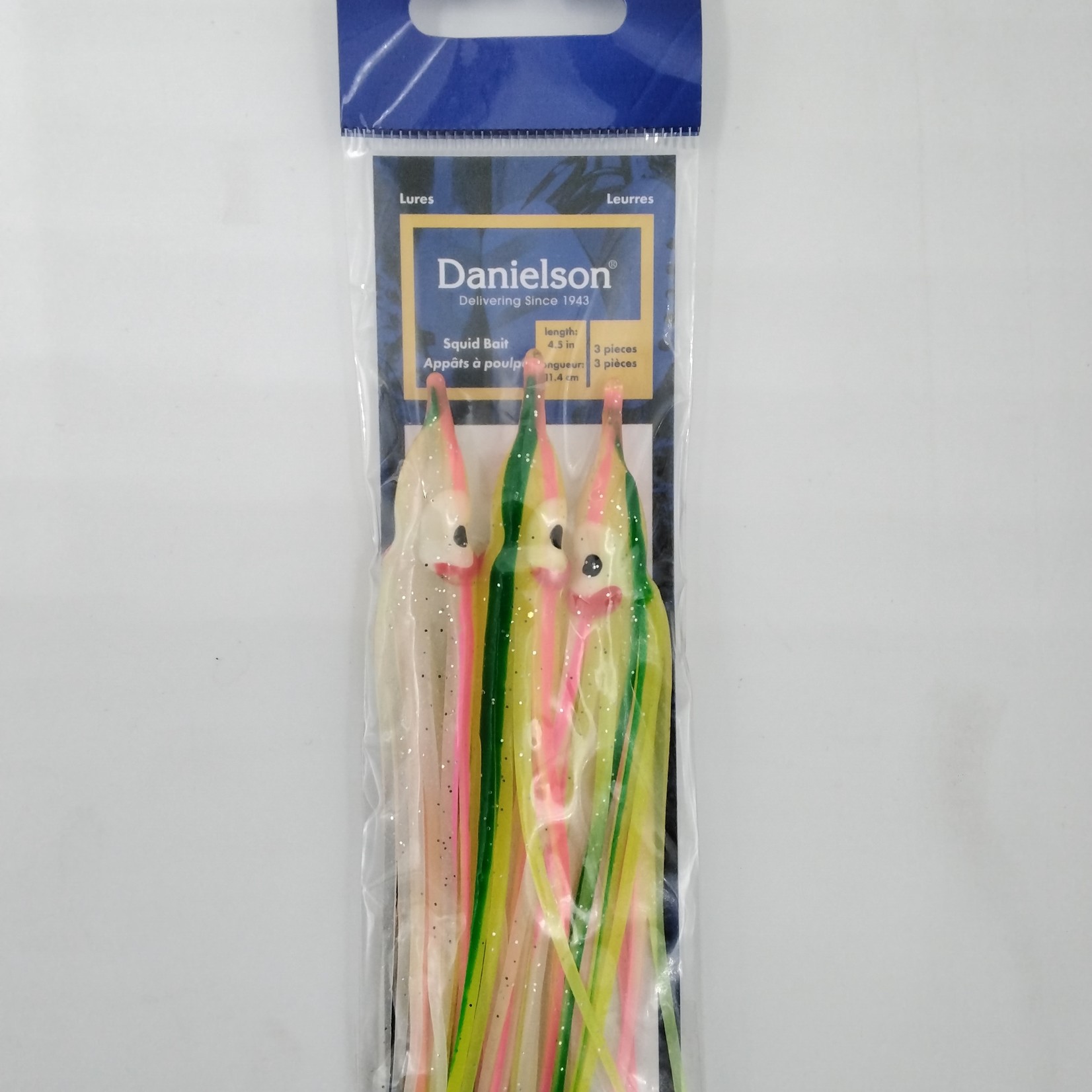 Danielson Danielson SQD453100 Squid Bait 4.5'' Chartreuse/Pink/Pearl/Emerald Green