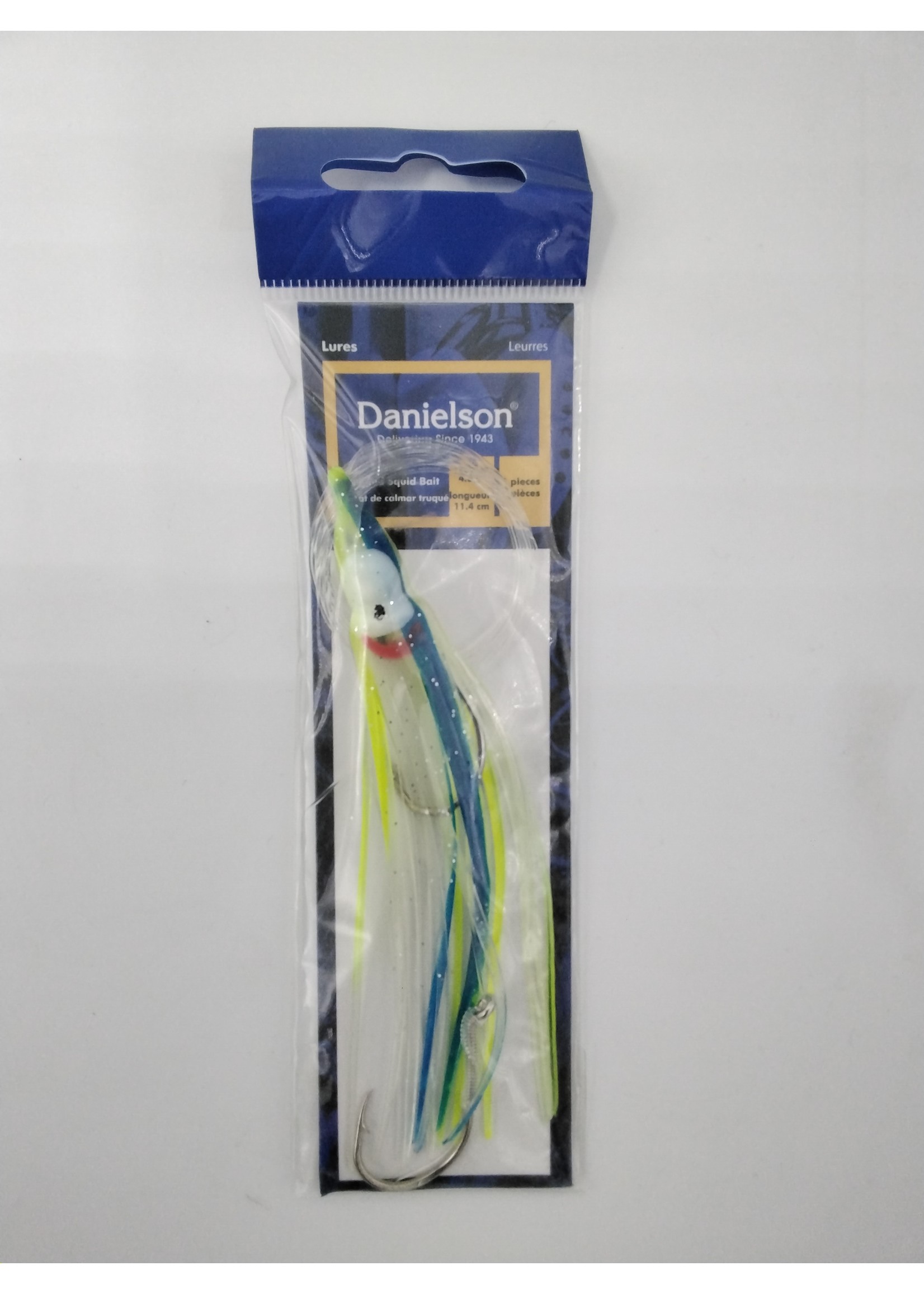 Danielson Danielson SQDR45132 Squid Rigged 4.5'' UV Clear/Chartreuse/Blue Streak