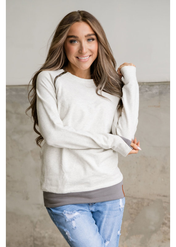 Ampersand Avenue Oatmeal and Grey Sidezip Pullover