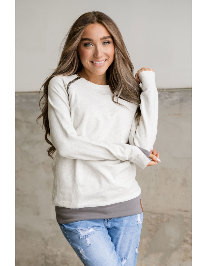 Ampersand Avenue Oatmeal and Grey Sidezip Pullover