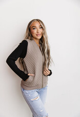 Ampersand Avenue Quilted bomber- Taupe & Black