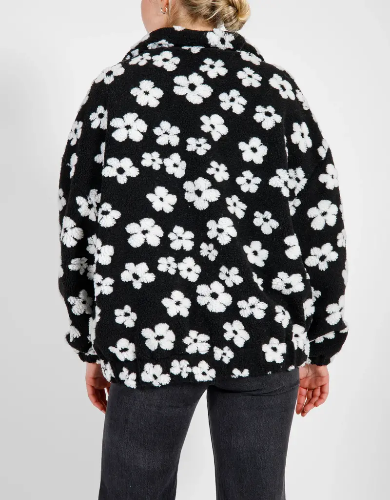 Brunette The Label All Over Daisy Sherpa Jacket | BLACK
