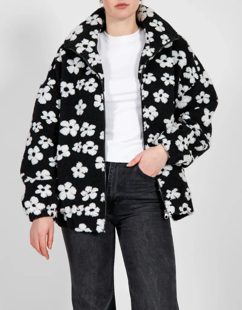 Brunette The Label All Over Daisy Sherpa Jacket | BLACK