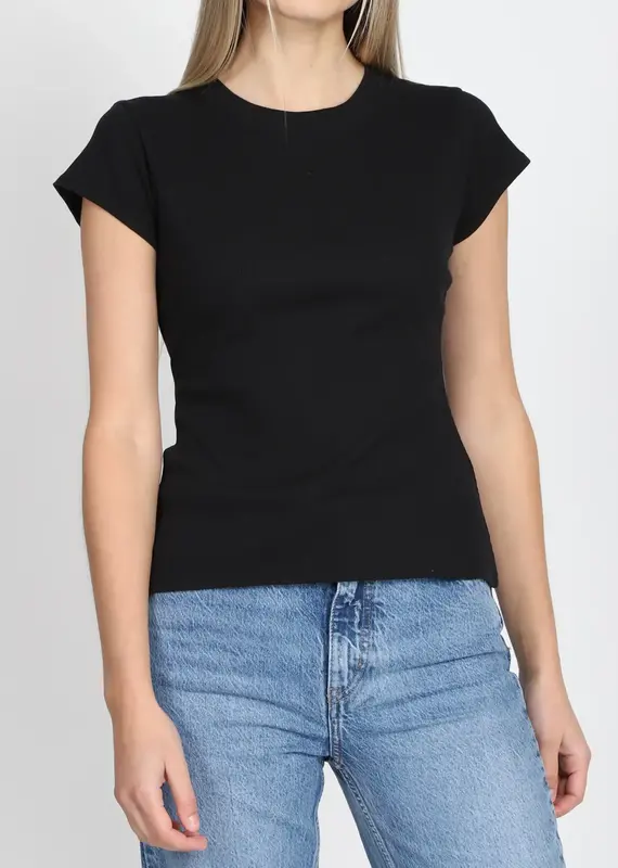 Brunette The Label Ribbed Fitted Cap Sleeve T-Shirt - BLACK