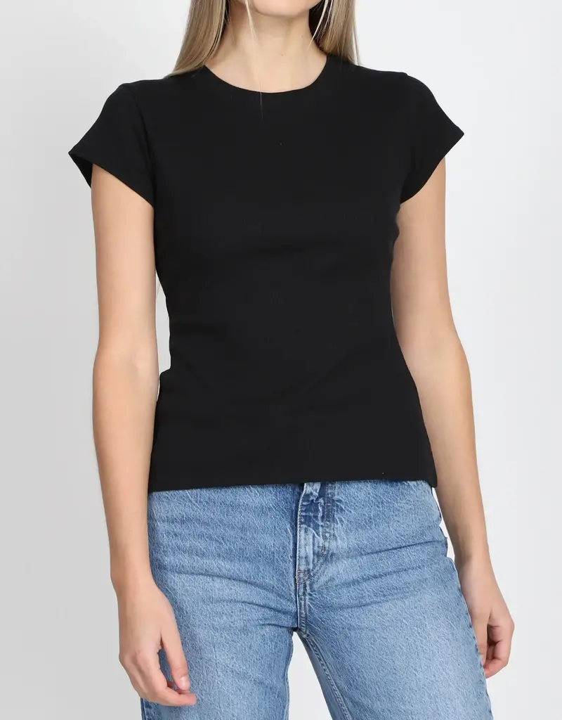 Brunette The Label Ribbed Fitted Cap Sleeve T-Shirt - BLACK