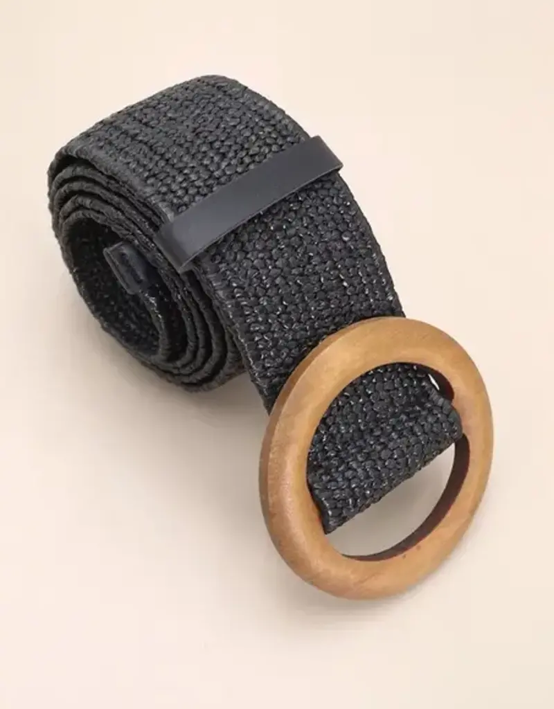 Wall To Wall Accessories Wooden Buckle Woven Rattan Stretch Belt
