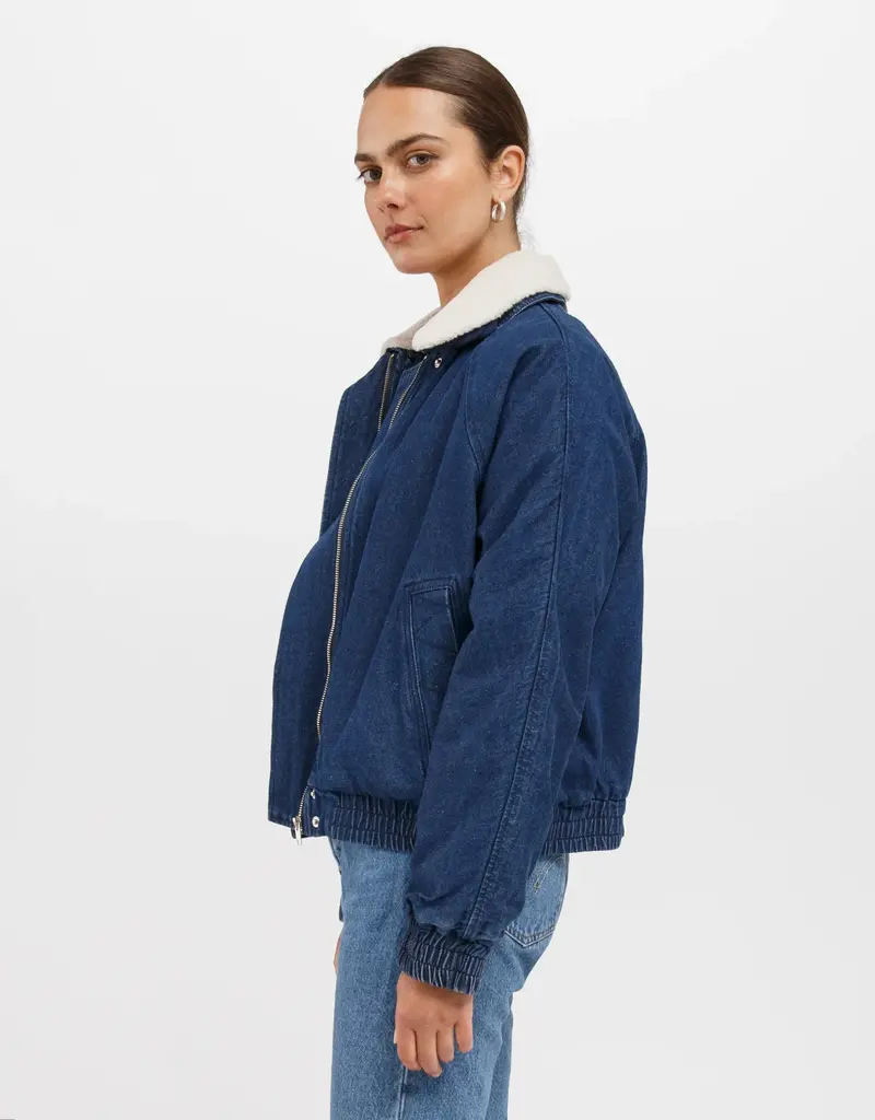 Brunette The Label The Mackenzie Denim Bomber With Faux Shearling