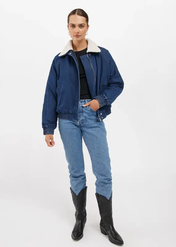 Brunette The Label The Mackenzie Denim Bomber With Faux Shearling
