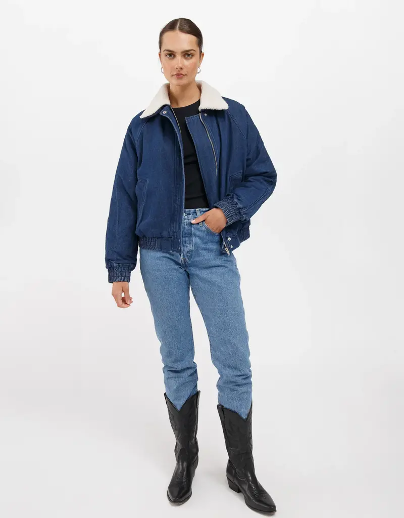 Brunette The Label The Mackenzie Denim Bomber With Faux Shearling