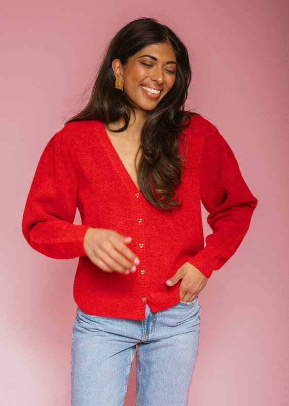 Brunette The Label Heart Button Cardigan
