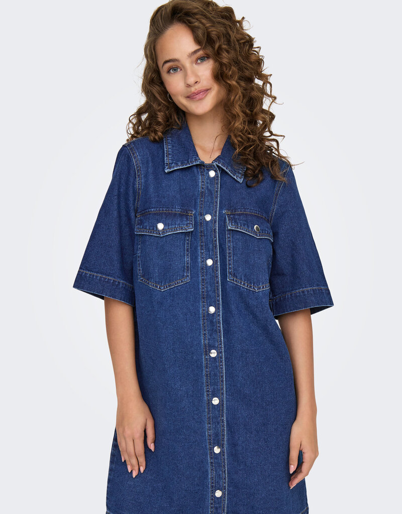 ONLY Belle Short Sleeve Denim Button Dress