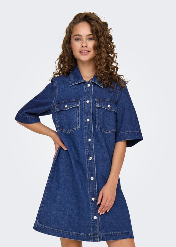 ONLY Belle Short Sleeve Denim Button Dress