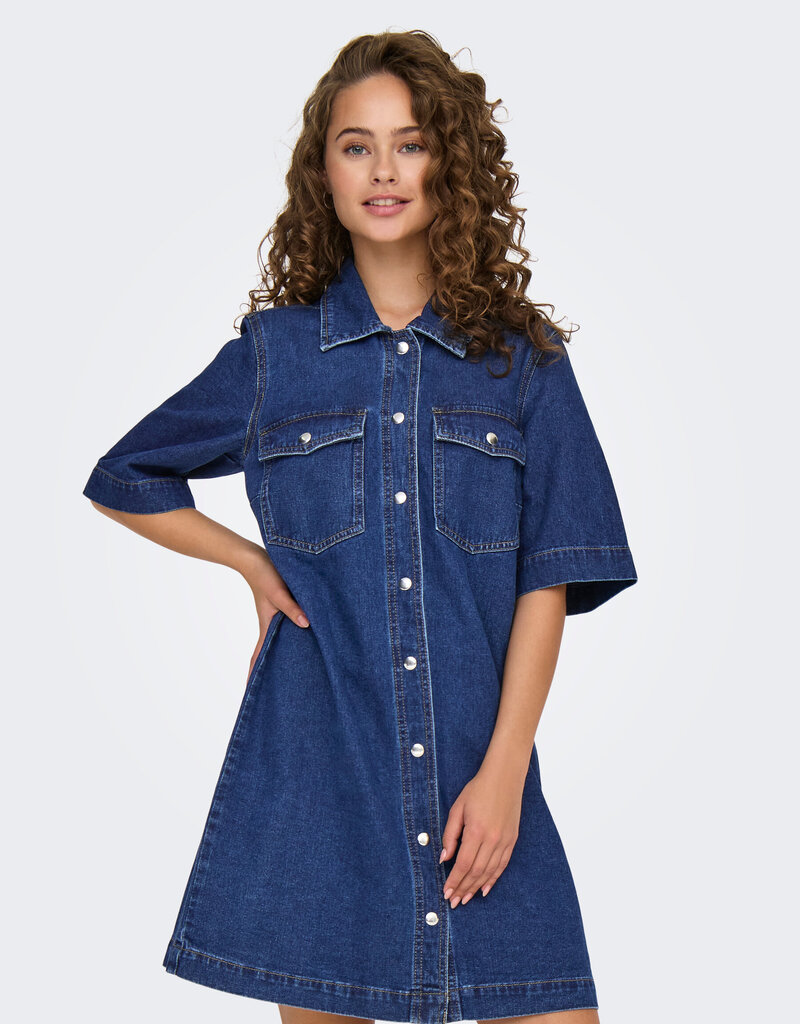 ONLY Belle Short Sleeve Denim Button Dress