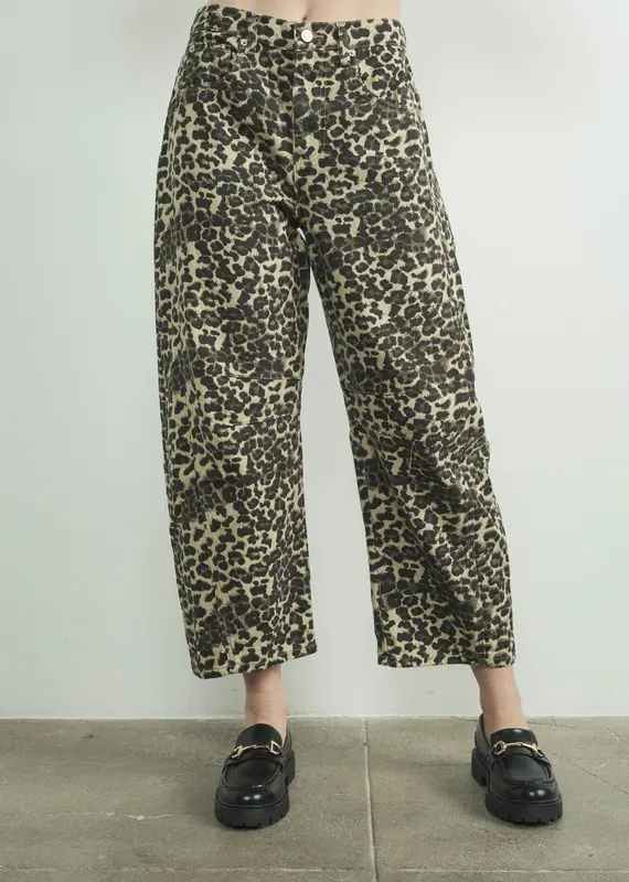 Aaron & Amber Leopard Print Barrel Jeans
