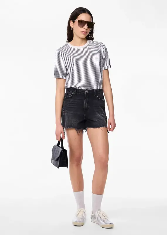 Pieces High Waist Black Denim Short