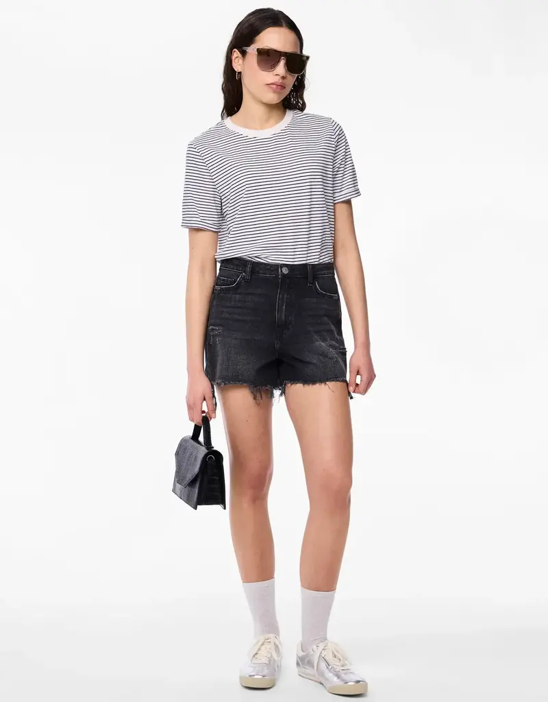 Pieces High Waist Black Denim Short