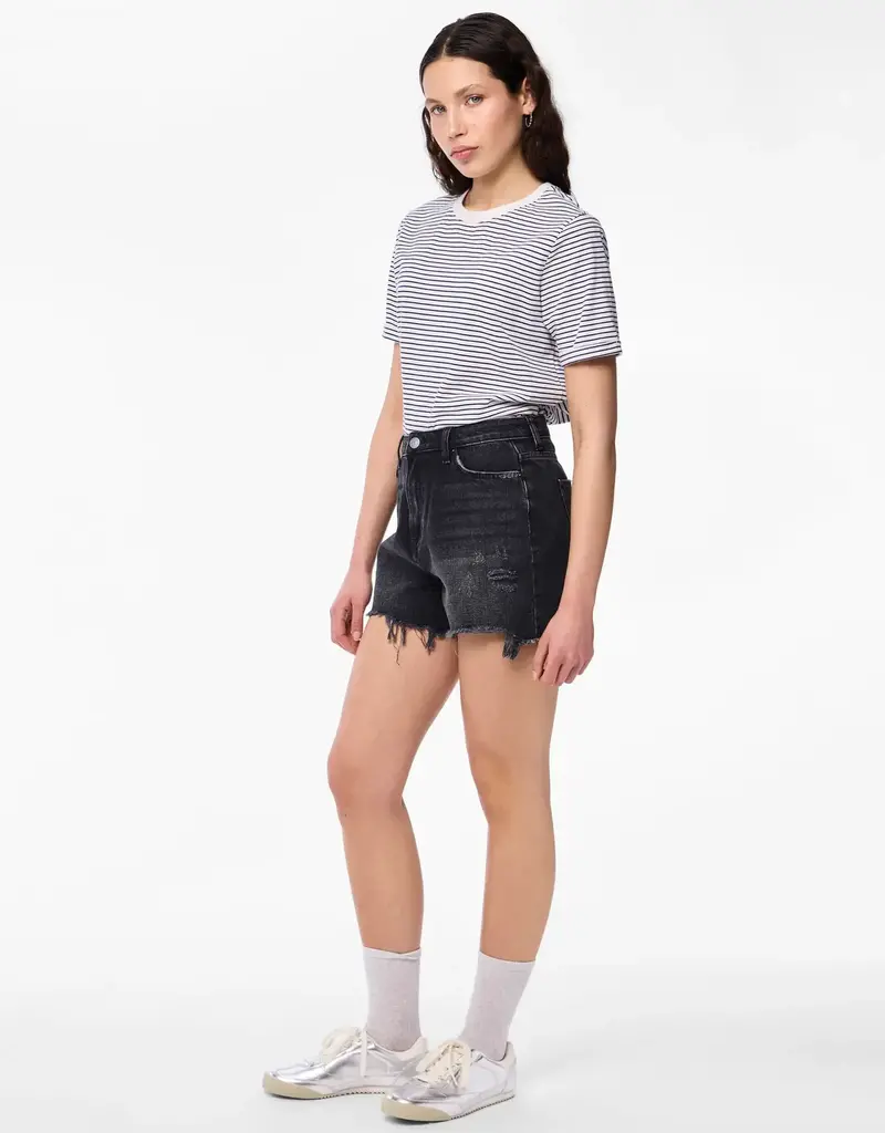 Pieces High Waist Black Denim Short