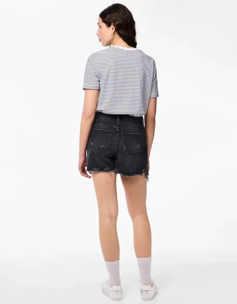 Pieces High Waist Black Denim Short
