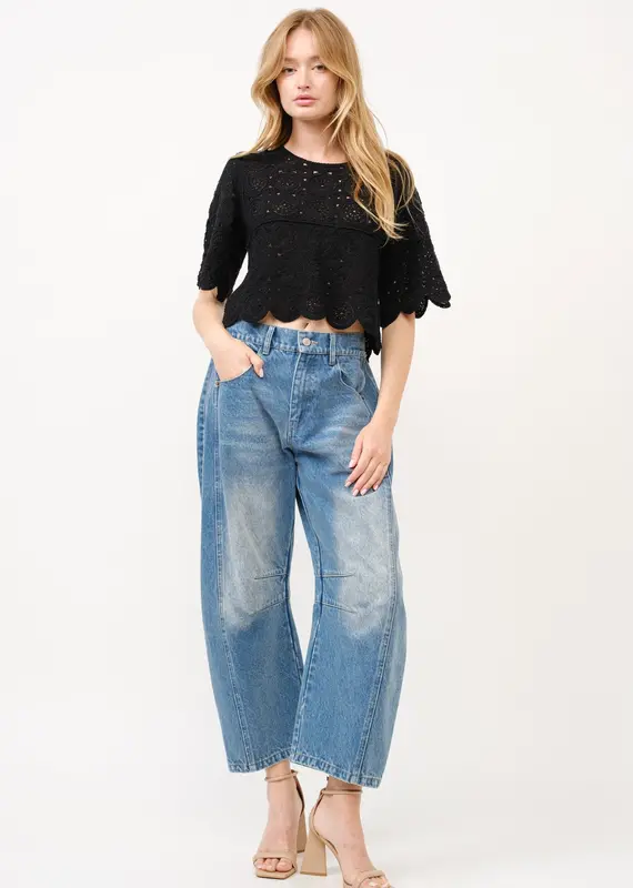 Aaron & Amber Slouchy Relax Fit Crop Barrel Jeans