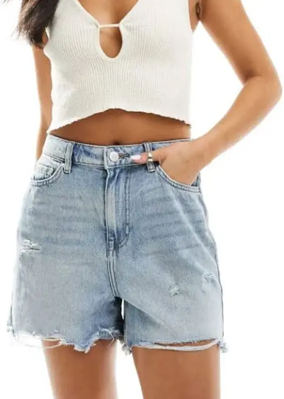 Pieces Summer High Waist Light Blue Denim Short