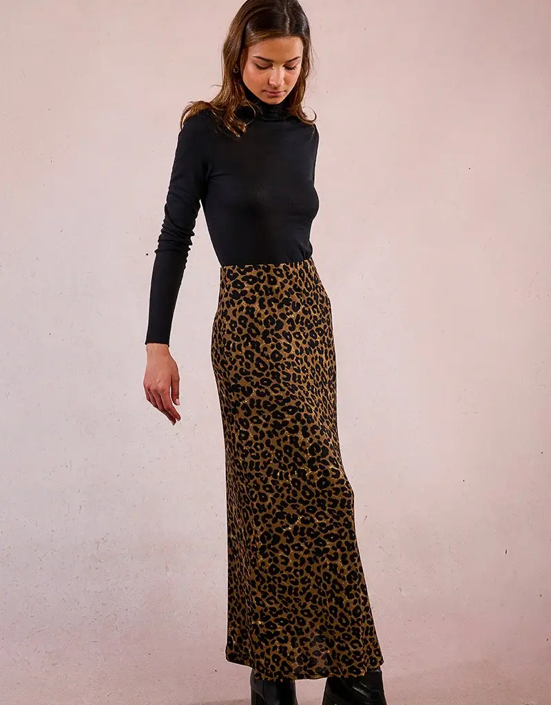 Molly Bracken Leopard Print Midi Skirt