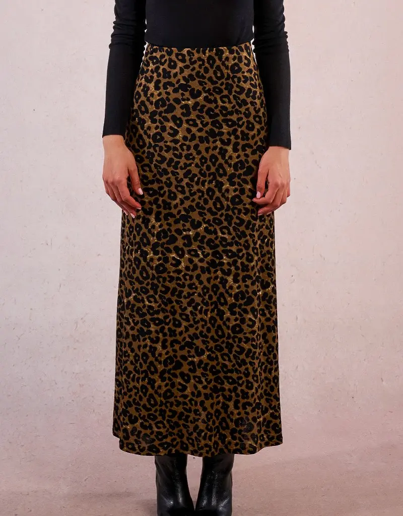 Molly Bracken Leopard Print Midi Skirt