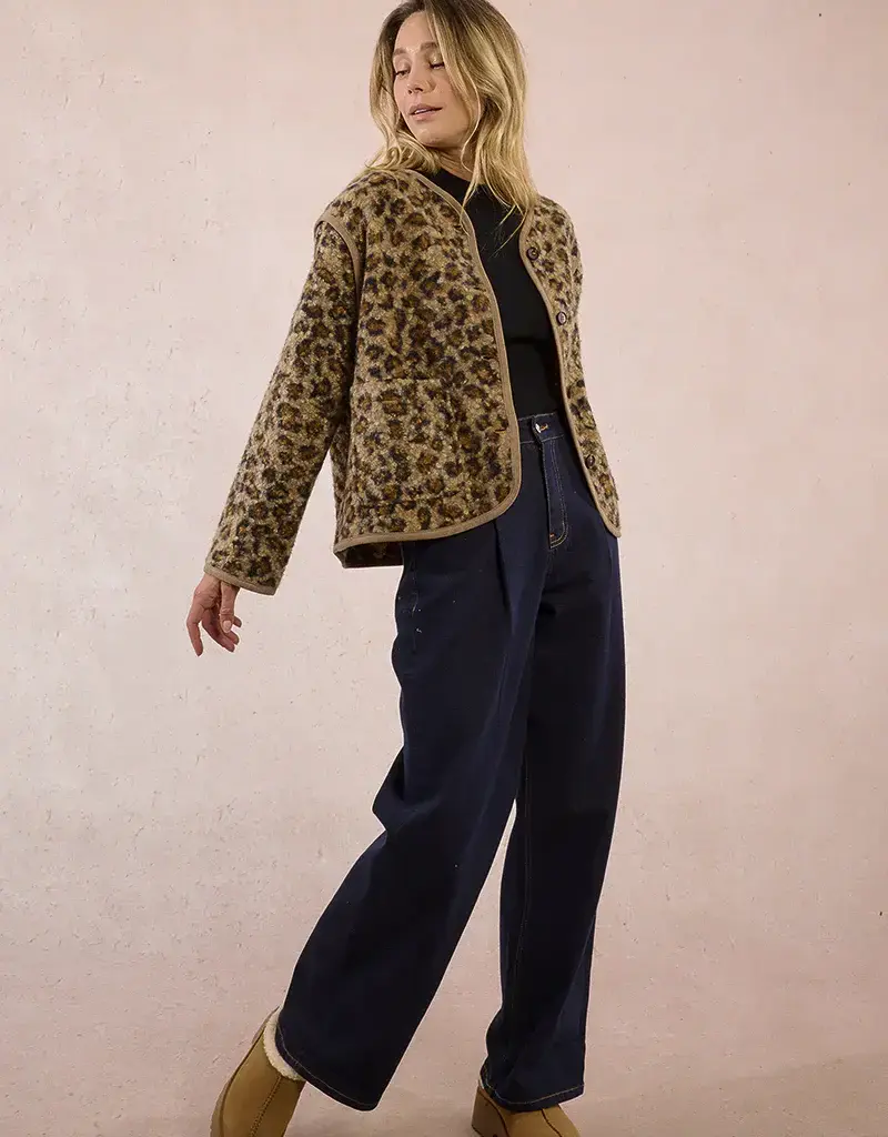 Molly Bracken Leopard Sherpa Button Jacket