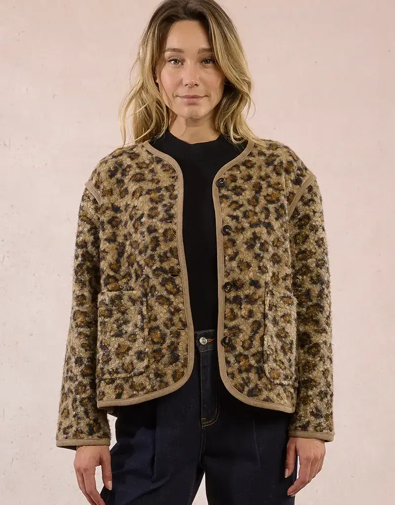 Molly Bracken Leopard Sherpa Button Jacket