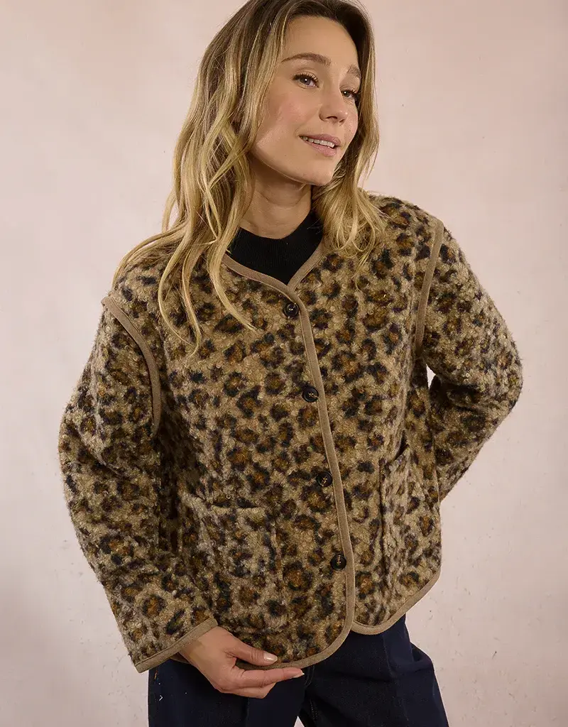 Molly Bracken Leopard Sherpa Button Jacket