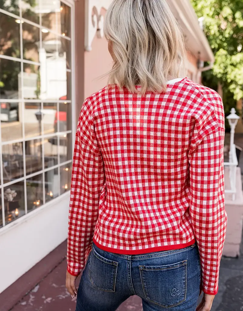 Ampersand Avenue Red Gingham Cardigan