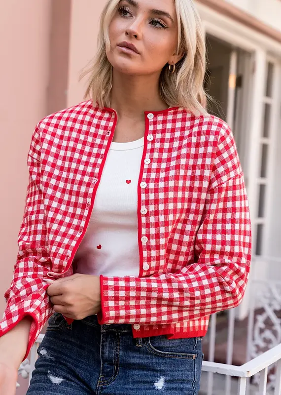 Ampersand Avenue Red Gingham Cardigan