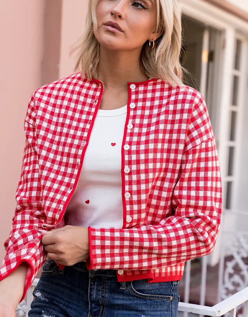 Ampersand Avenue Red Gingham Cardigan