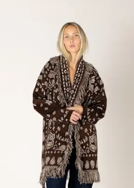 Lyla & Lux Saddle Fair Isle Bandana Print Cardi
