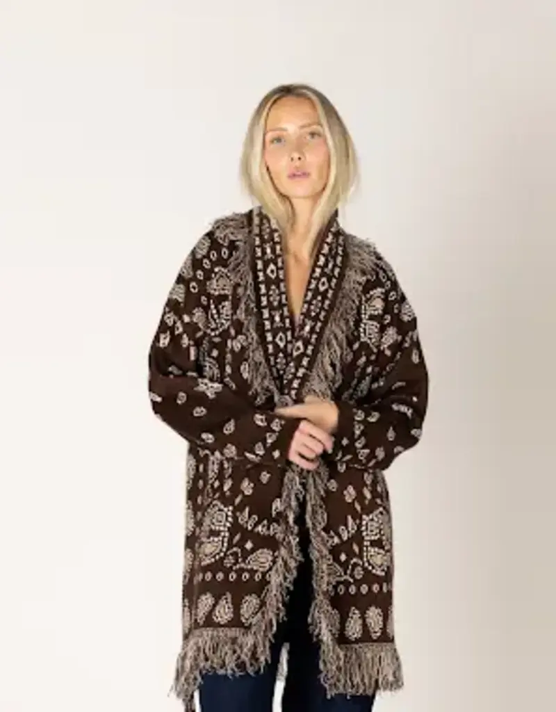 Lyla & Lux Saddle Fair Isle Bandana Print Cardi