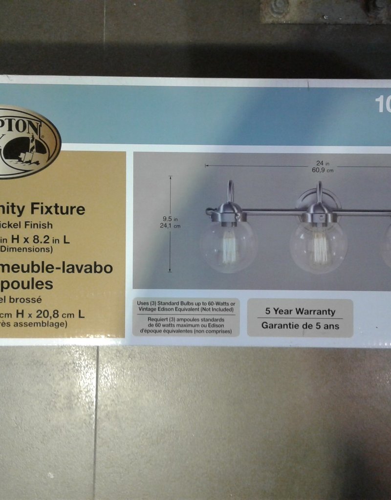 Hampton Bay 3 Light Vanity Fixture Brushed Nickel Finished
