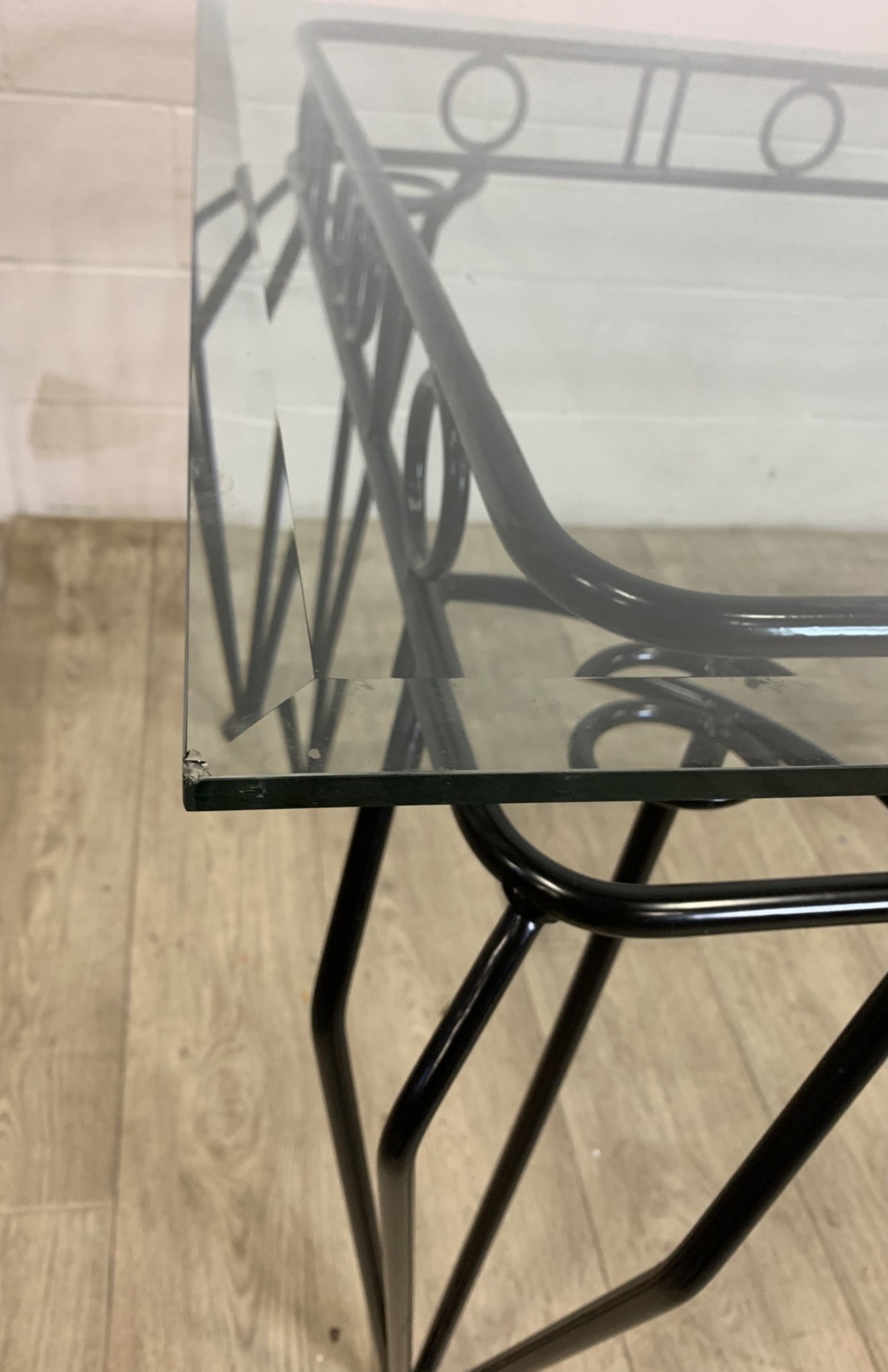 Black Wrought Iron Base Glass Top Dining Table Habitat For Humanity Restore
