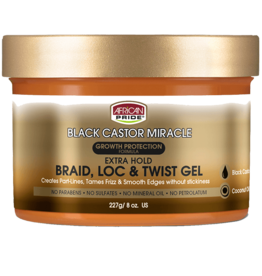 AFRICAN PRIDE BLACK CASTOR MIRACLE BRAID, LOC & TWIST GEL 8OZ