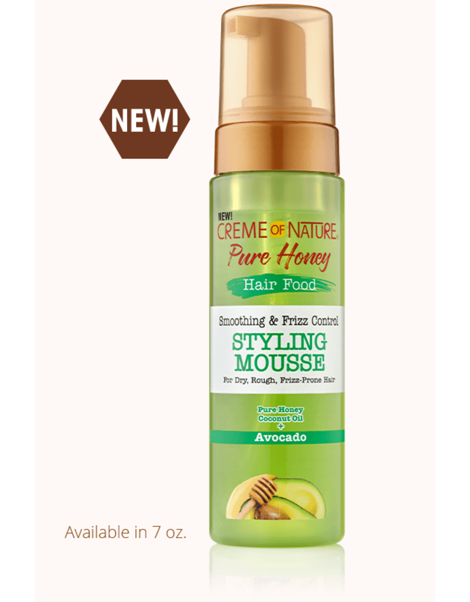 CREME OF NATURE PURE HONEY HAIR FOOD SMOOTHING & FRIZZ CONTROL STYLING MOUSSE 207ML