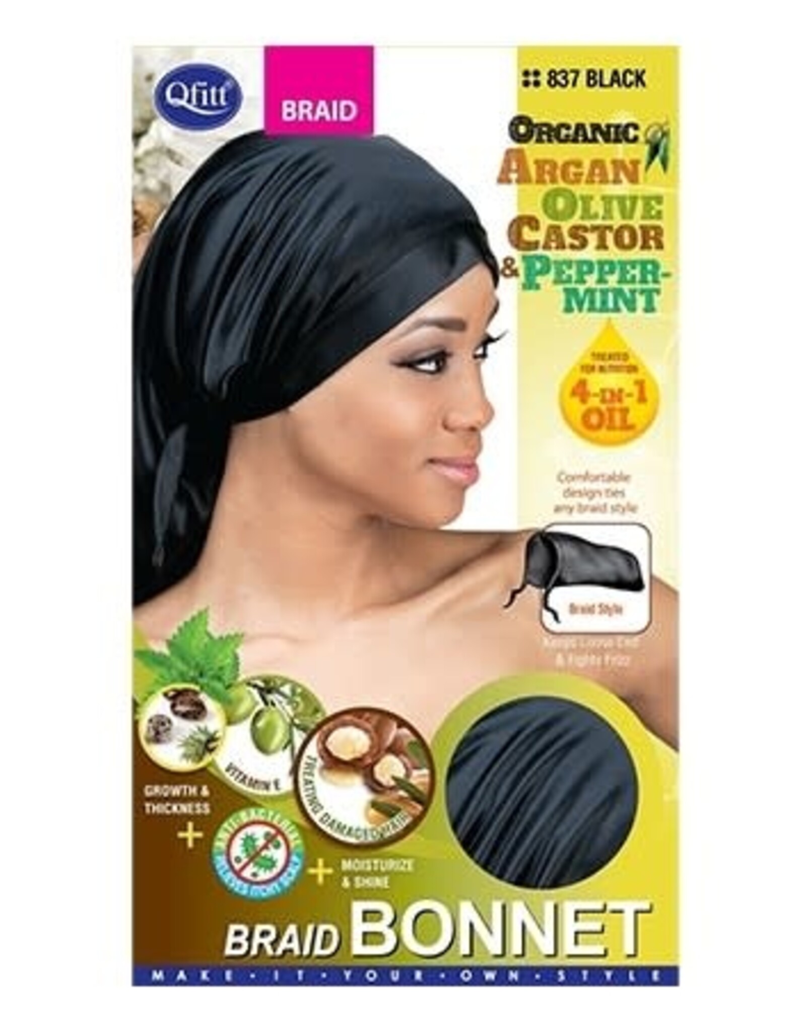 QFITT ORGANIC BRAID BONNET - BLACK