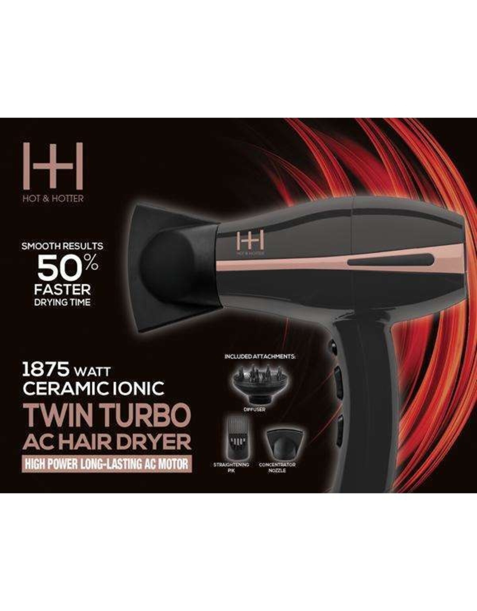 HOT & HOTTER 1875 WATT CERAMIC IONIC DUAL TURBO AC HAIR DRYER