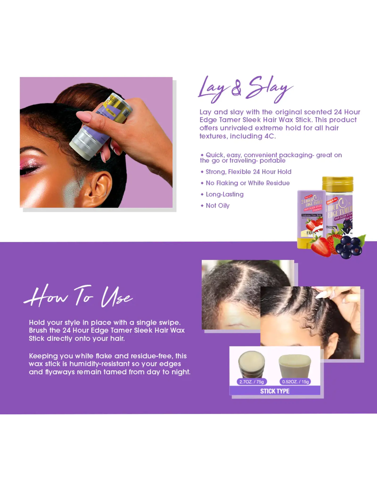 EBIN NEW YORK 24 HOUR EDGE TAMER - HAIR SLEEK STICK