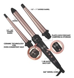 HOT & HOTTER 3-IN-1 INTERCHANGEABLE DIGITAL CERAMIC CURLING WAND SET