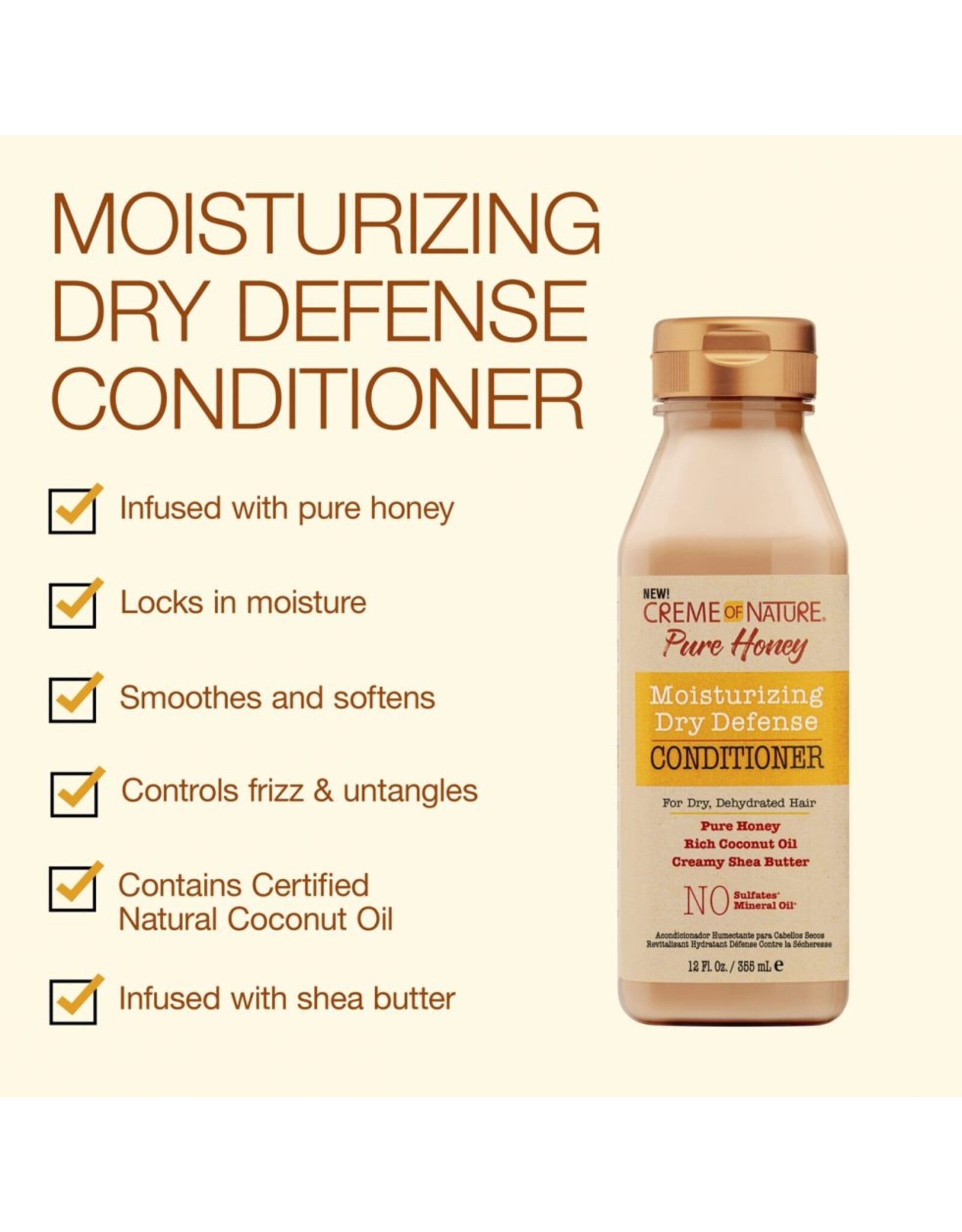 CREME OF NATURE PURE HONEY MOISTURIZIG DRY DEFENSE CONDITIONER 12OZ