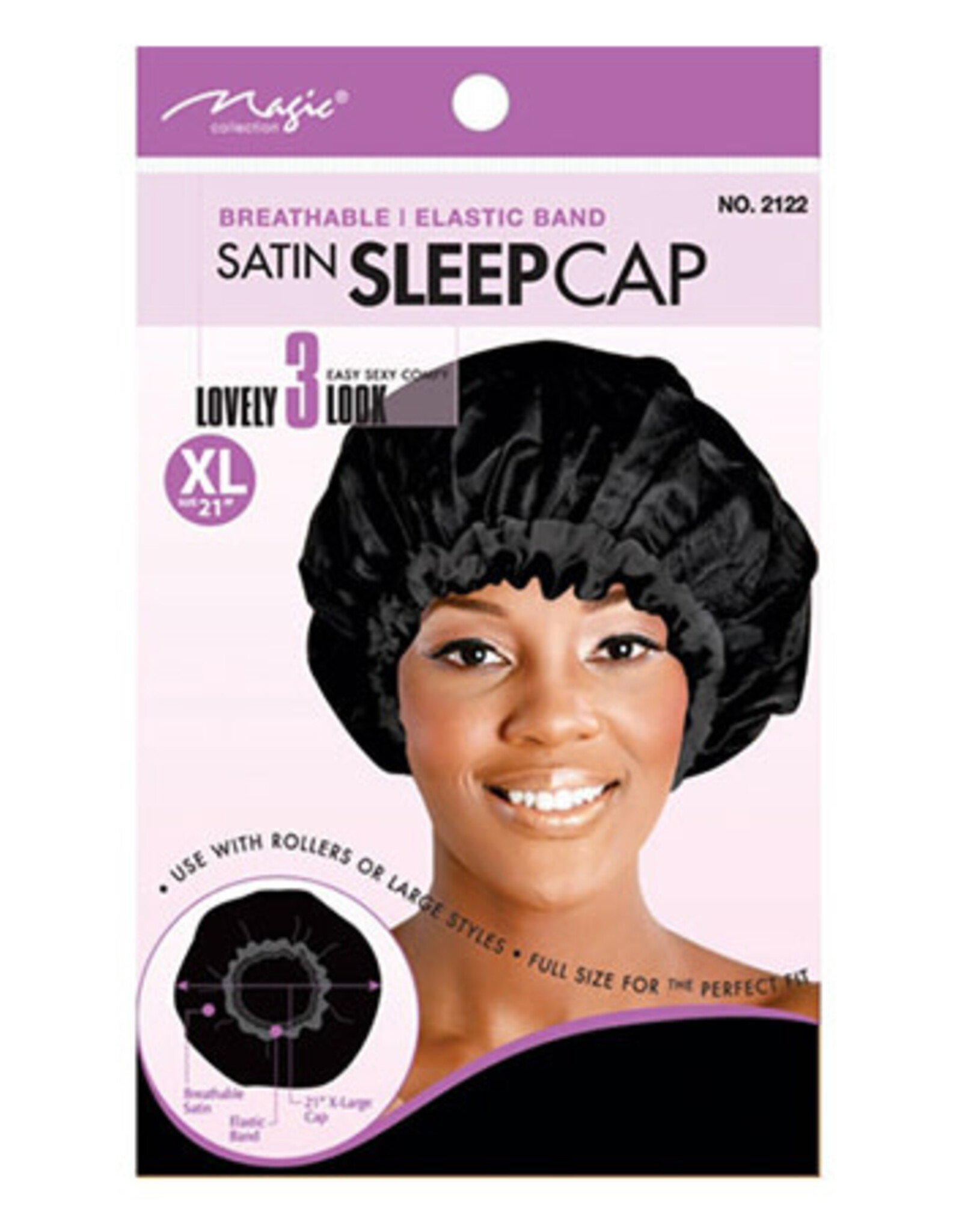 MAGIC SATIN SLEEP CAP BLACK X-LARGE 21"